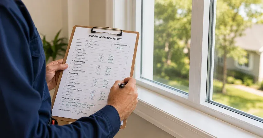 technician inspecting window seal and frame in North York
