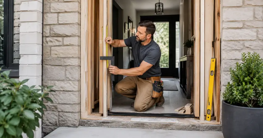 exterior door installer assessing rough opening in Lansing-Westgate, North York