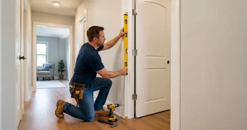 technician installing a pre-hung interior door in a home hallway Humbermede, North York