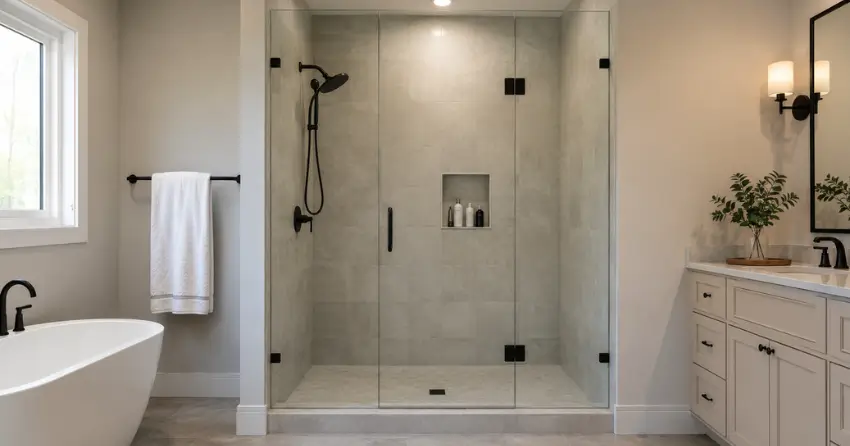 new frameless glass shower door installed in Humber Summit, North York