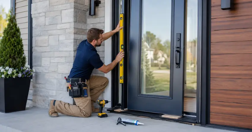 glass outside door installation with energy-efficient double-pane glazing in Victoria Village, North York