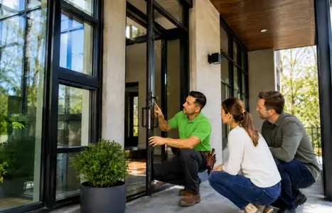 Modern home exterior with floor-to-ceiling windows by Windows & Doors North York